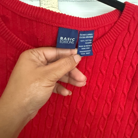 Basic Editions Women's Long Sleeves Red Cotton Sweater Pullover Size L - Picture 5 of 7